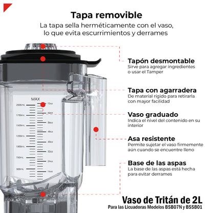 Vaso Tritán 2l C/aspas Y Tapa Para Licuadora Bssb01 Y Bsb07n