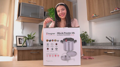 Olla De Presión Bogner 10l Inox 304 Vaporera Tapa De Vidrio