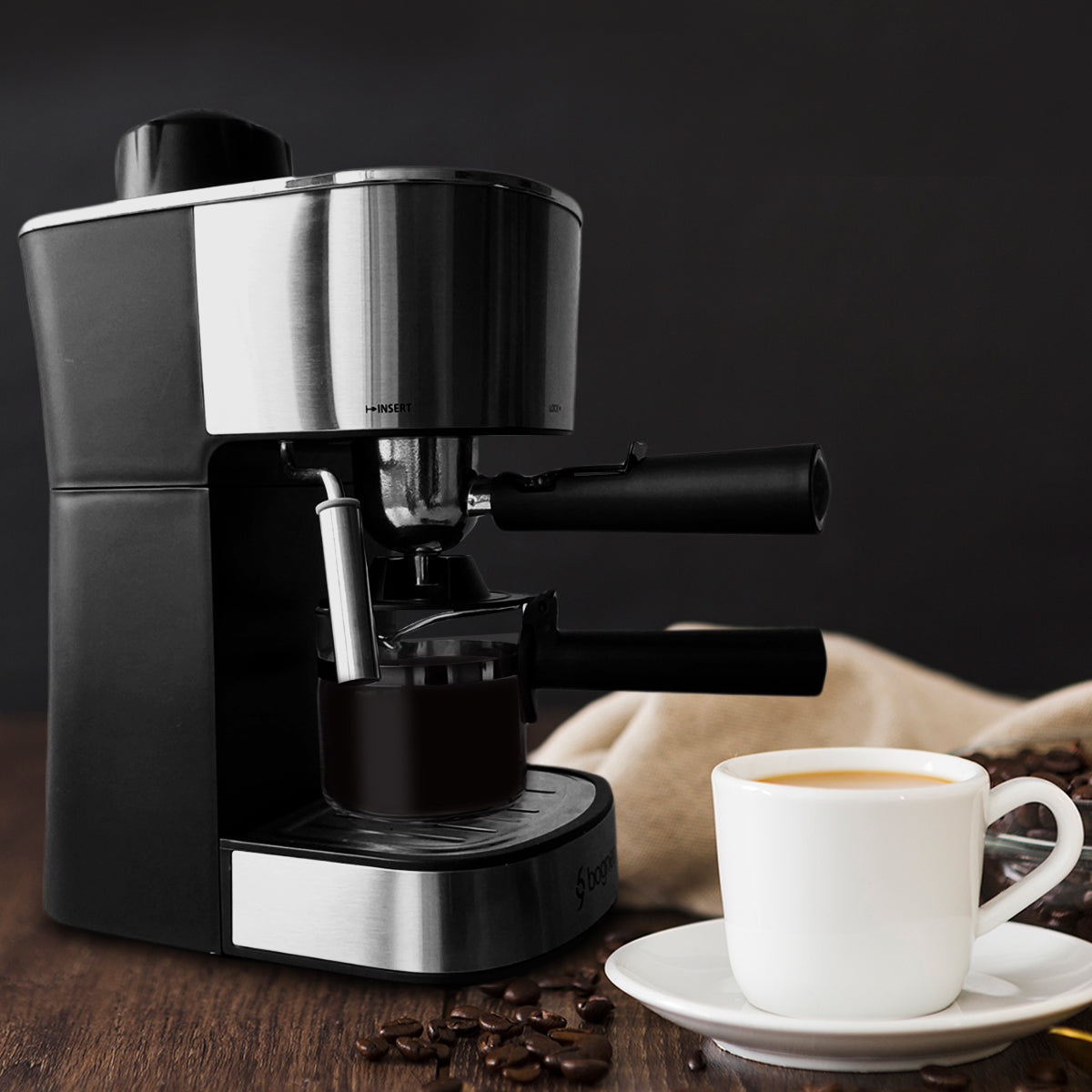 Cafetera espresso 4 tazas con recubrimiento de acero inoxidable para preparar café espresso cappuccino latte