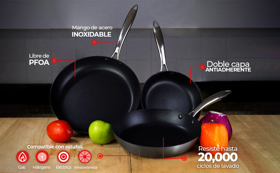 Set de Sartenes 24 y 28 cm de aluminio anodizado con doble antiadherente