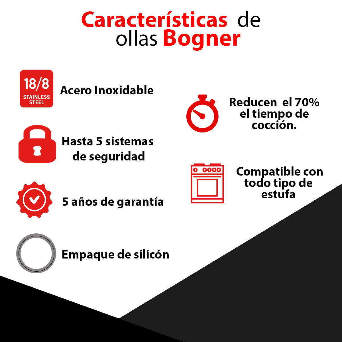 Olla de presión capacidad 8 lts, 4 Sistemas de seguridad