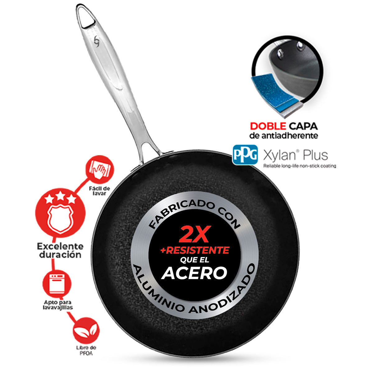 Sartén 28cm de aluminio anodizado con doble antiadherente